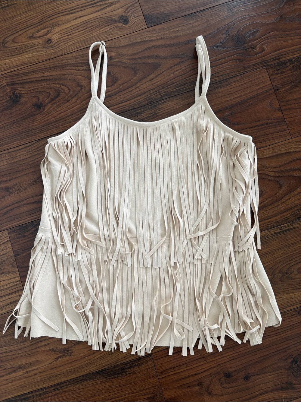 NWT Vocal Cream Fringe Tank with Adjustable Spaghetti Straps
